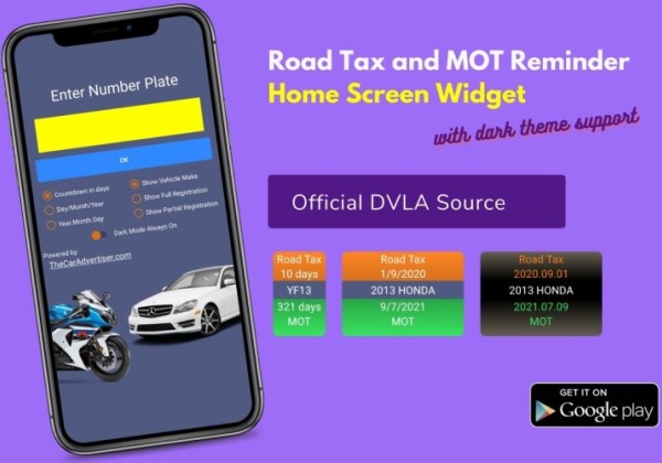 Screenshot of https://www.thecaradvertiser.com/Road-tax-mot-android-widget